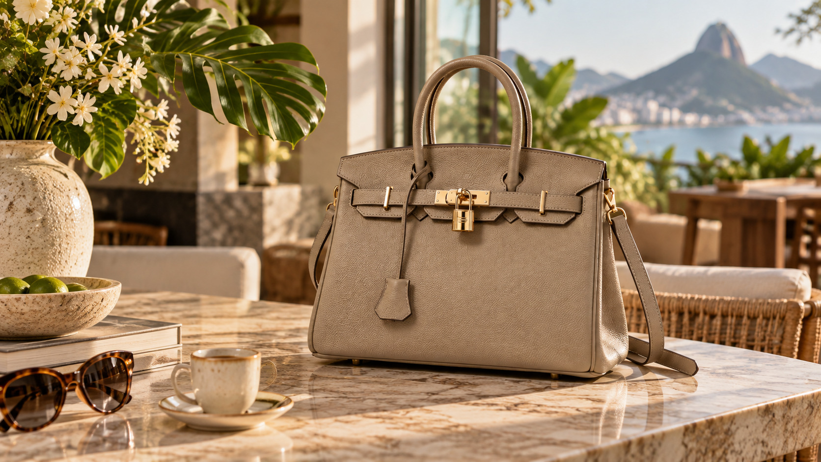 Bolsa de couro legítimo em ambiente sofisticado